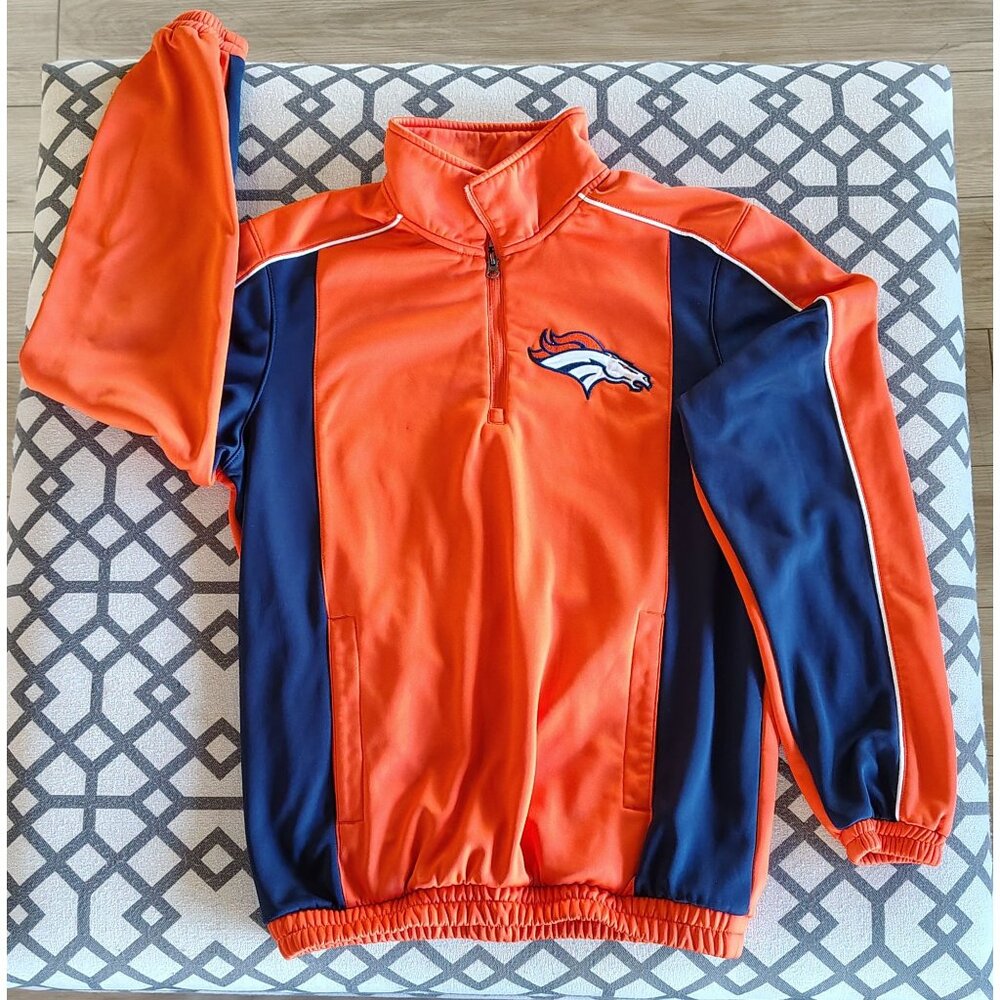 Denver Broncos Half-Zip Pullover Jacket S Orange & Navy NFL Fleece Polyester